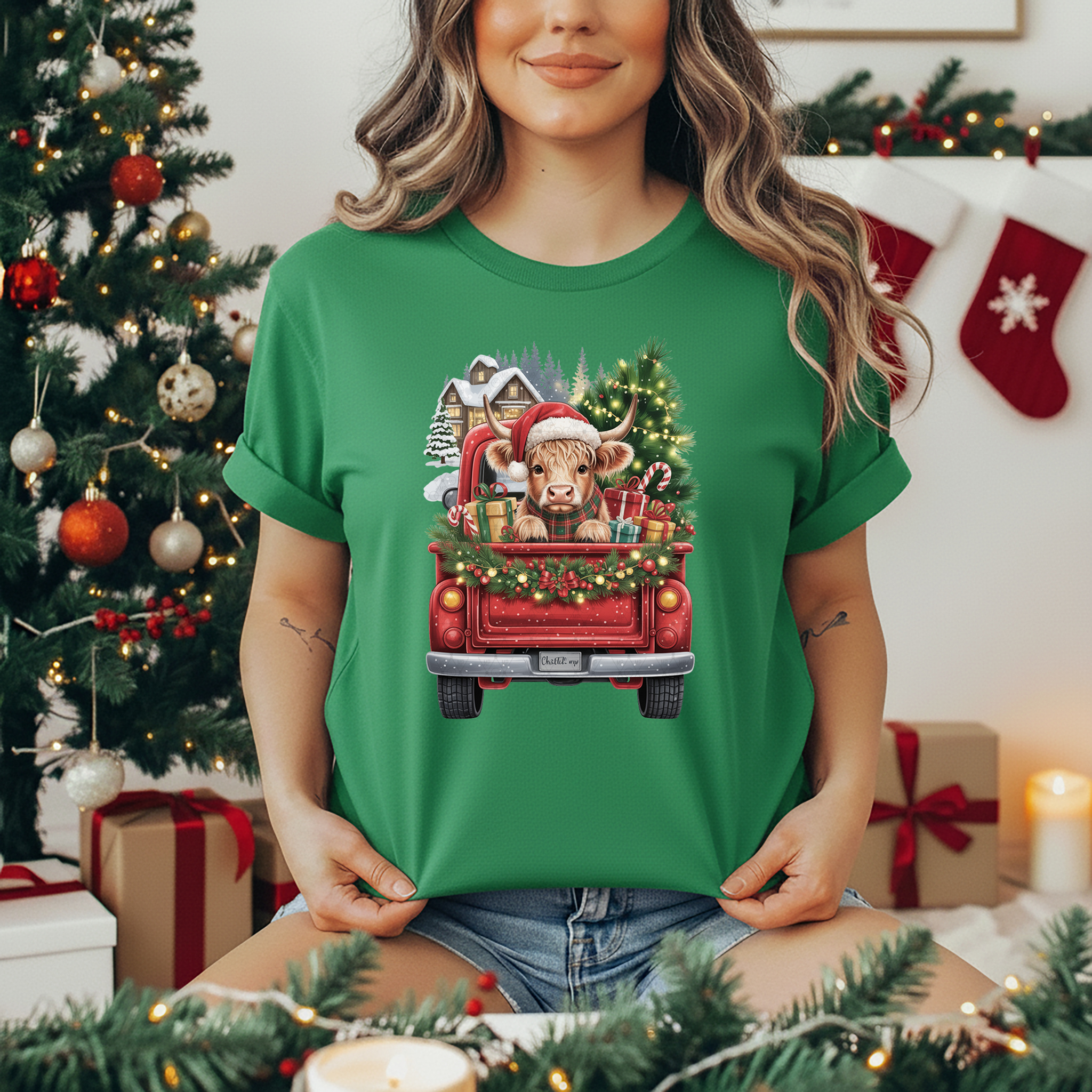 Christmas Highland Cow Truck