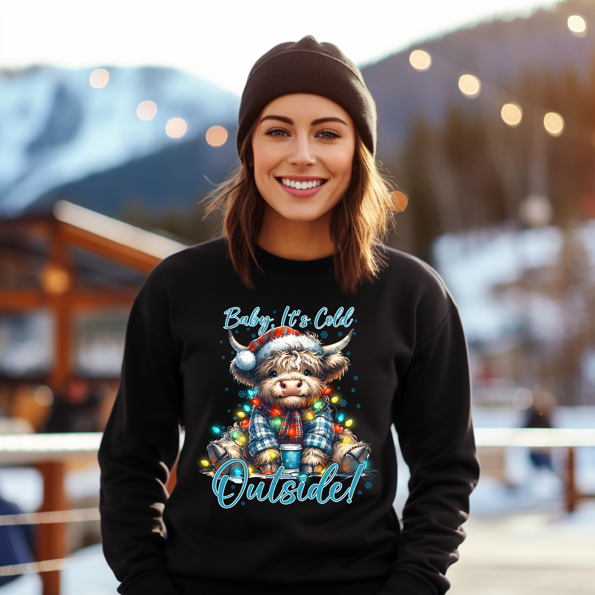 Baby It's Cold Outside Lit Highland Cow