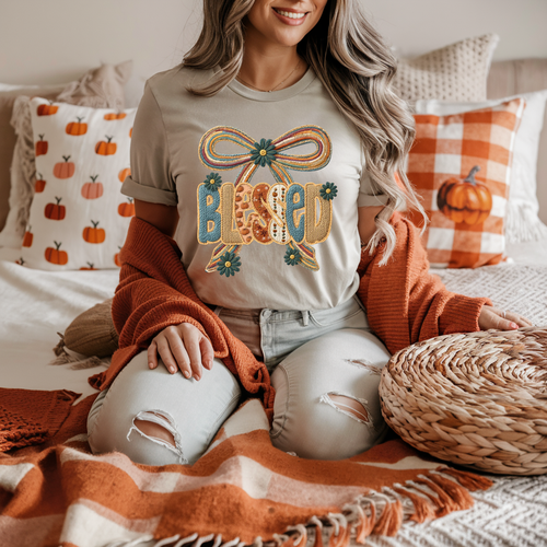 Load image 1 in gallery view. Crochet Preppy Bow Blessed