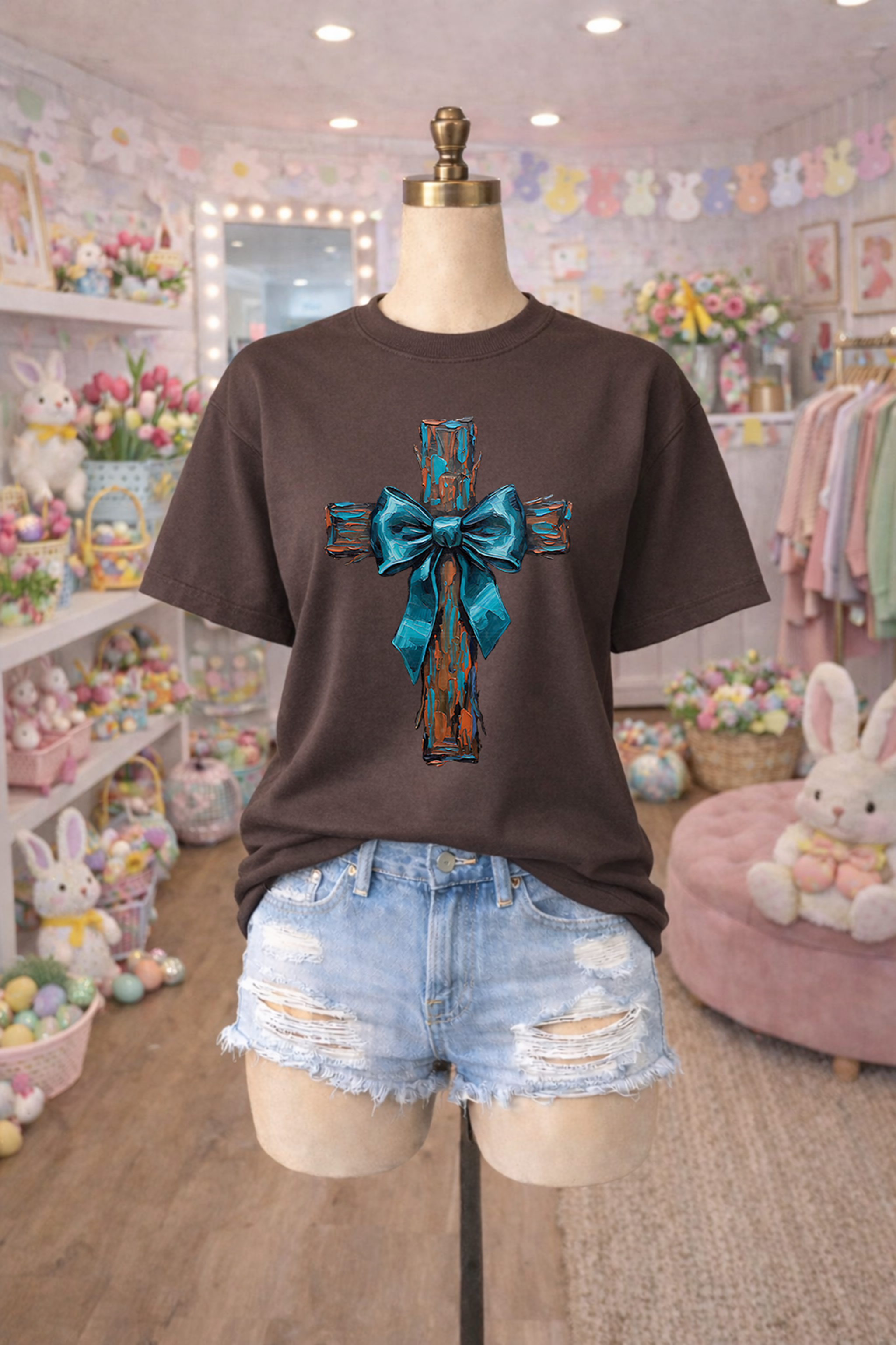 Hand Painted Cross and Bow