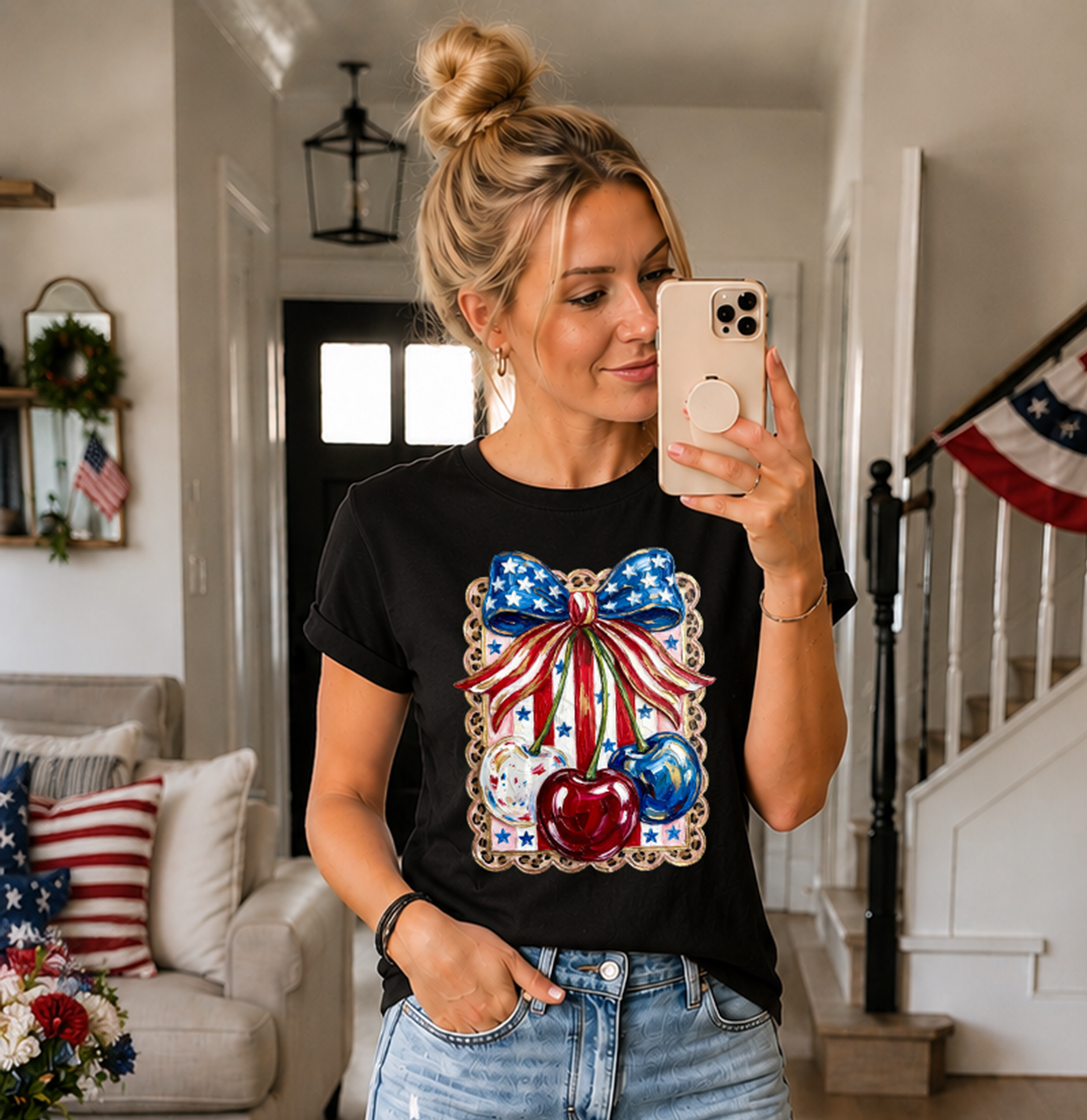 Painted Leopard Frame Cherries Red White and Blue