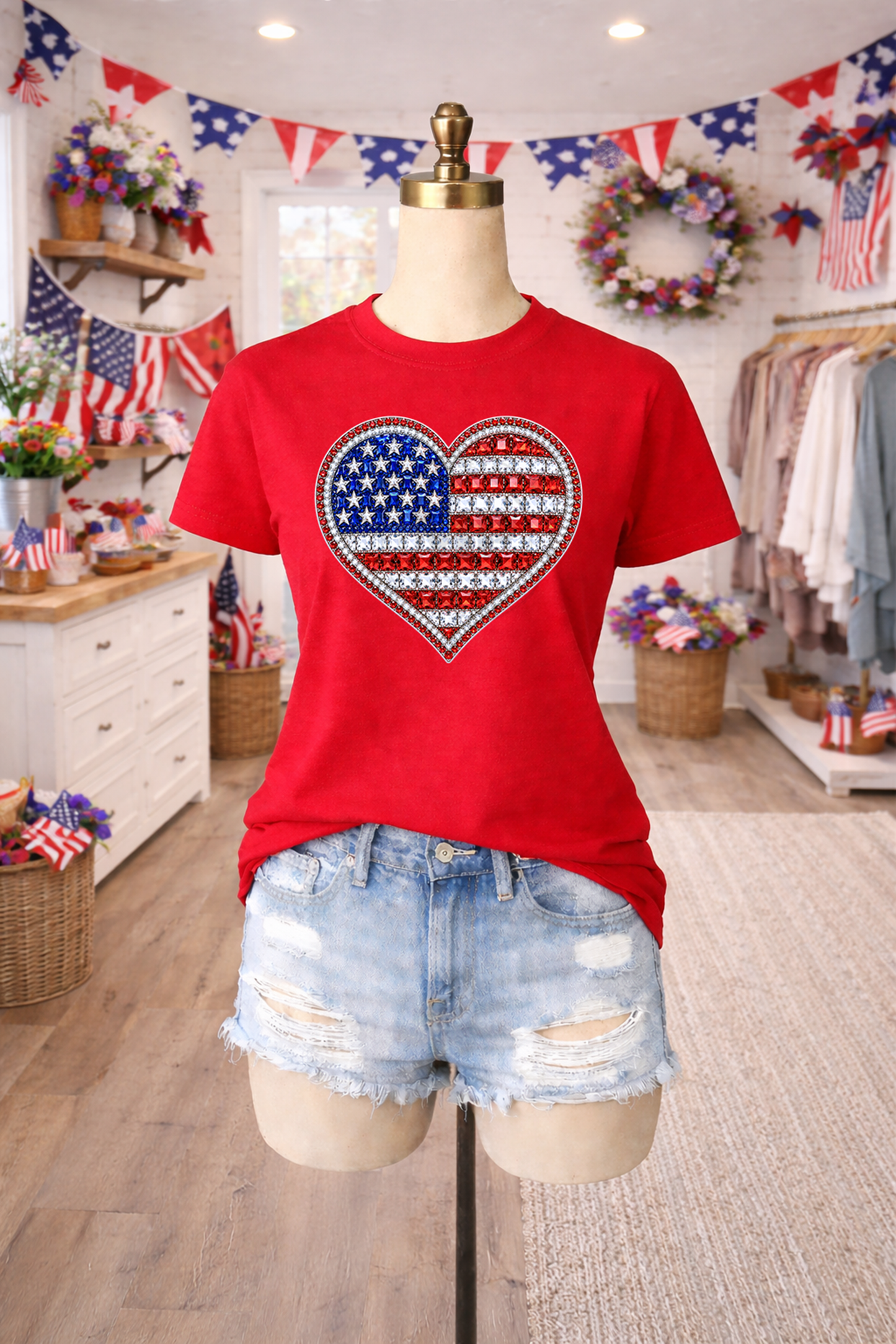 Faux Rhinestone American Heart