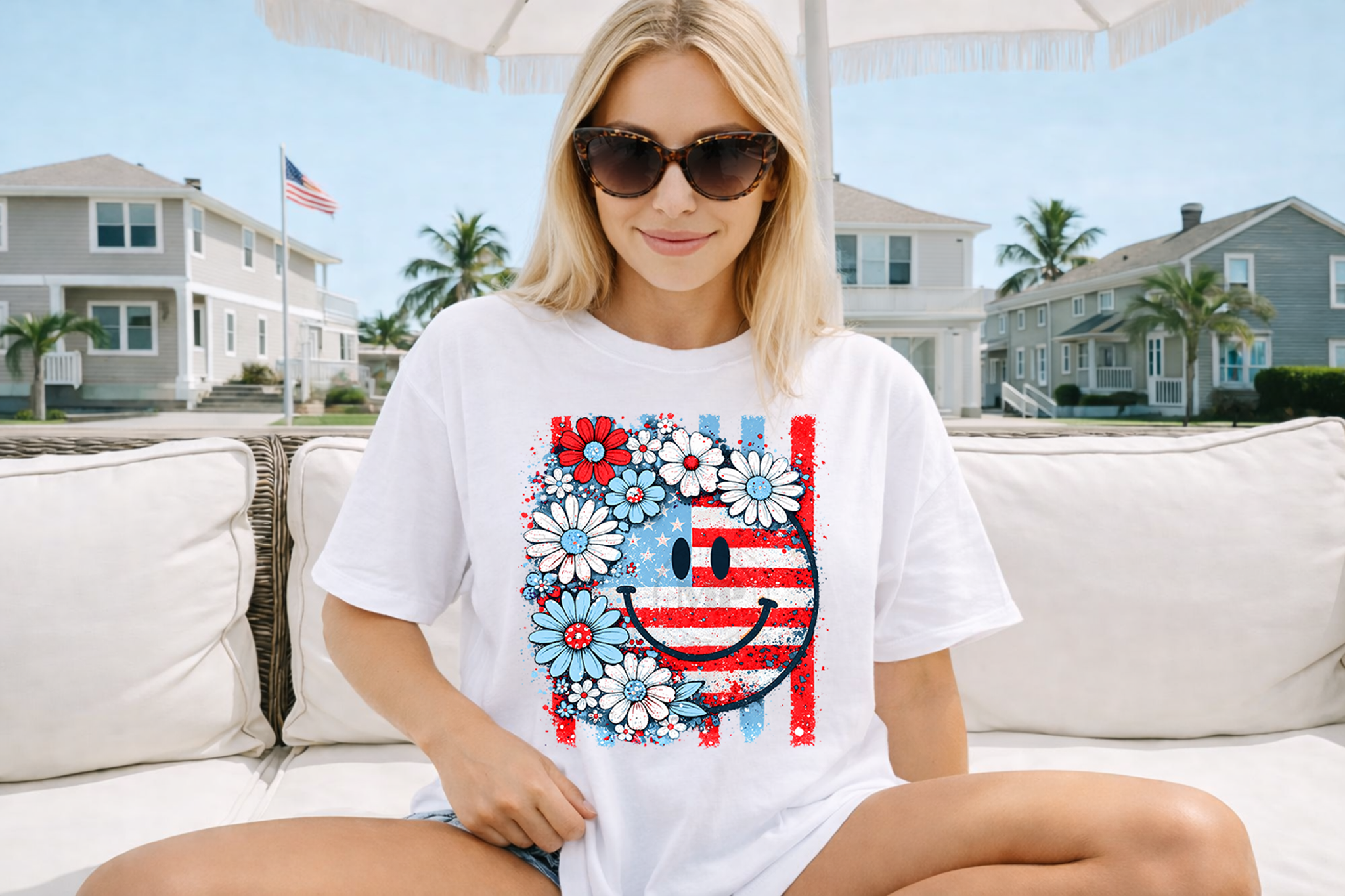 American Floral Smiley with Stripes