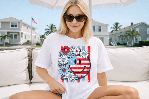 Load image 1 in gallery view. American Floral Smiley with Stripes