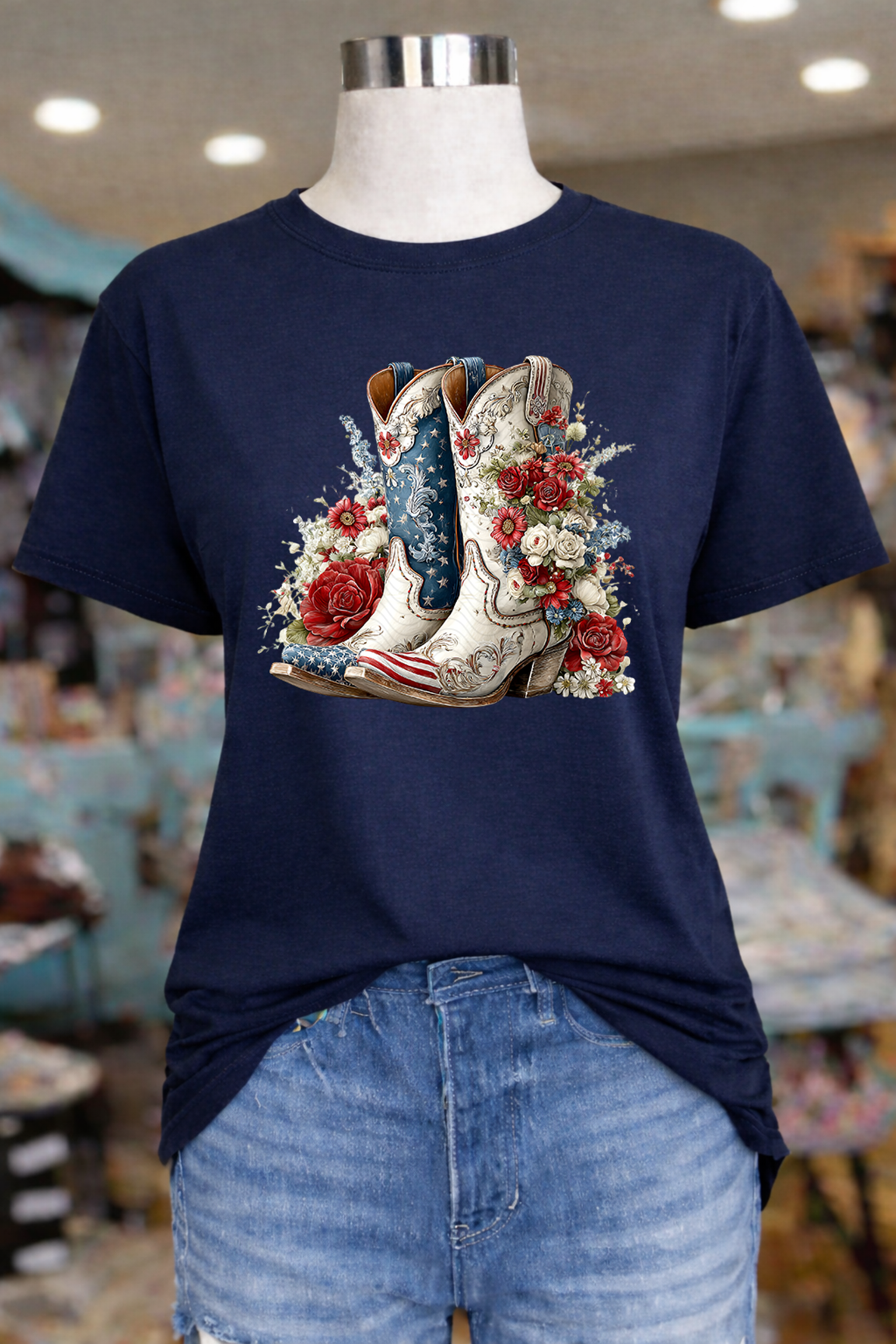 Red White and Blue Floral Cowboy Boots