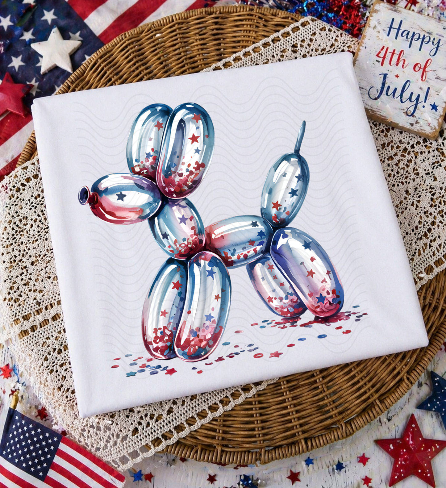 Red/White/Blue Confetti Balloon Dog