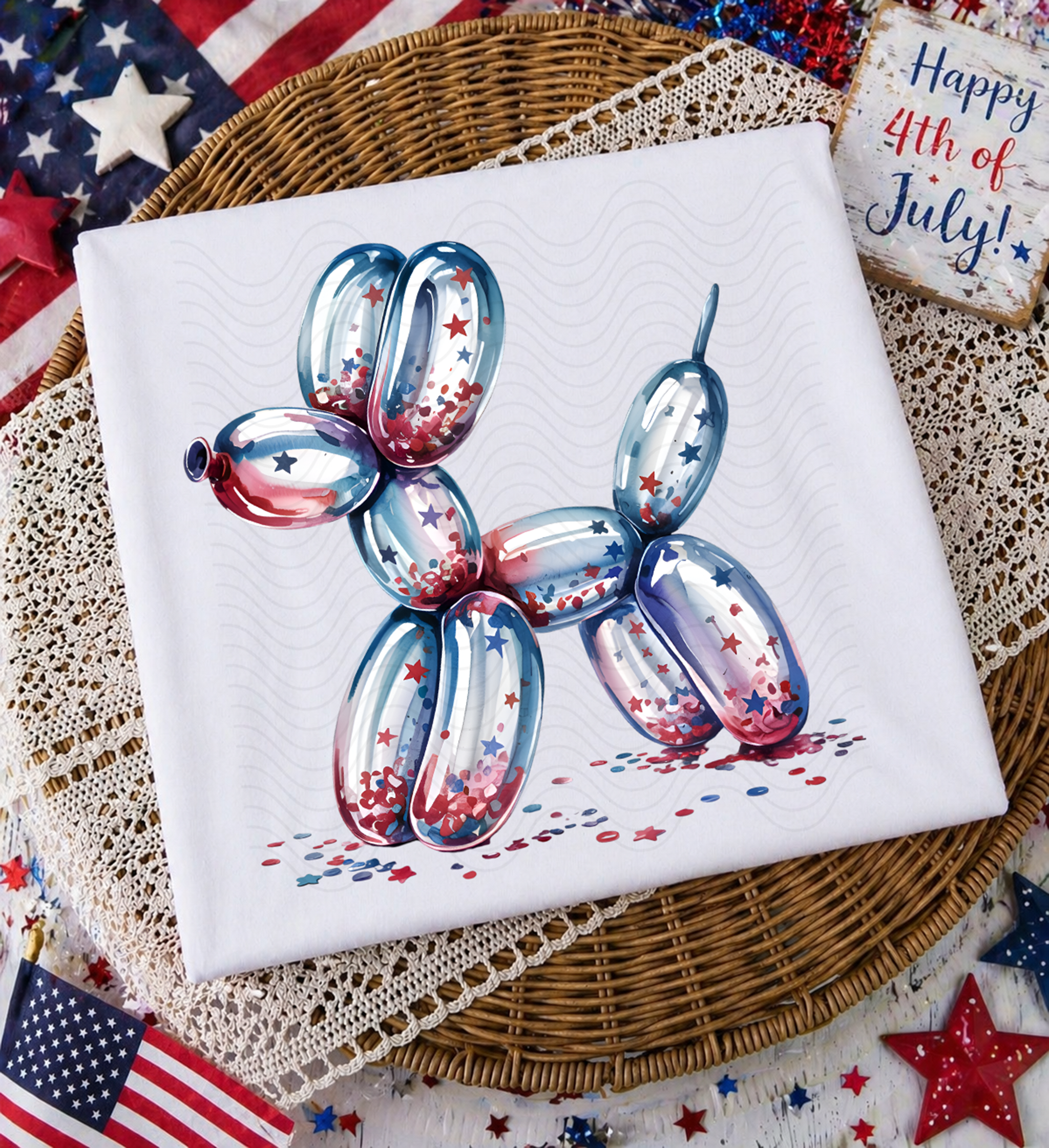 Red/White/Blue Confetti Balloon Dog