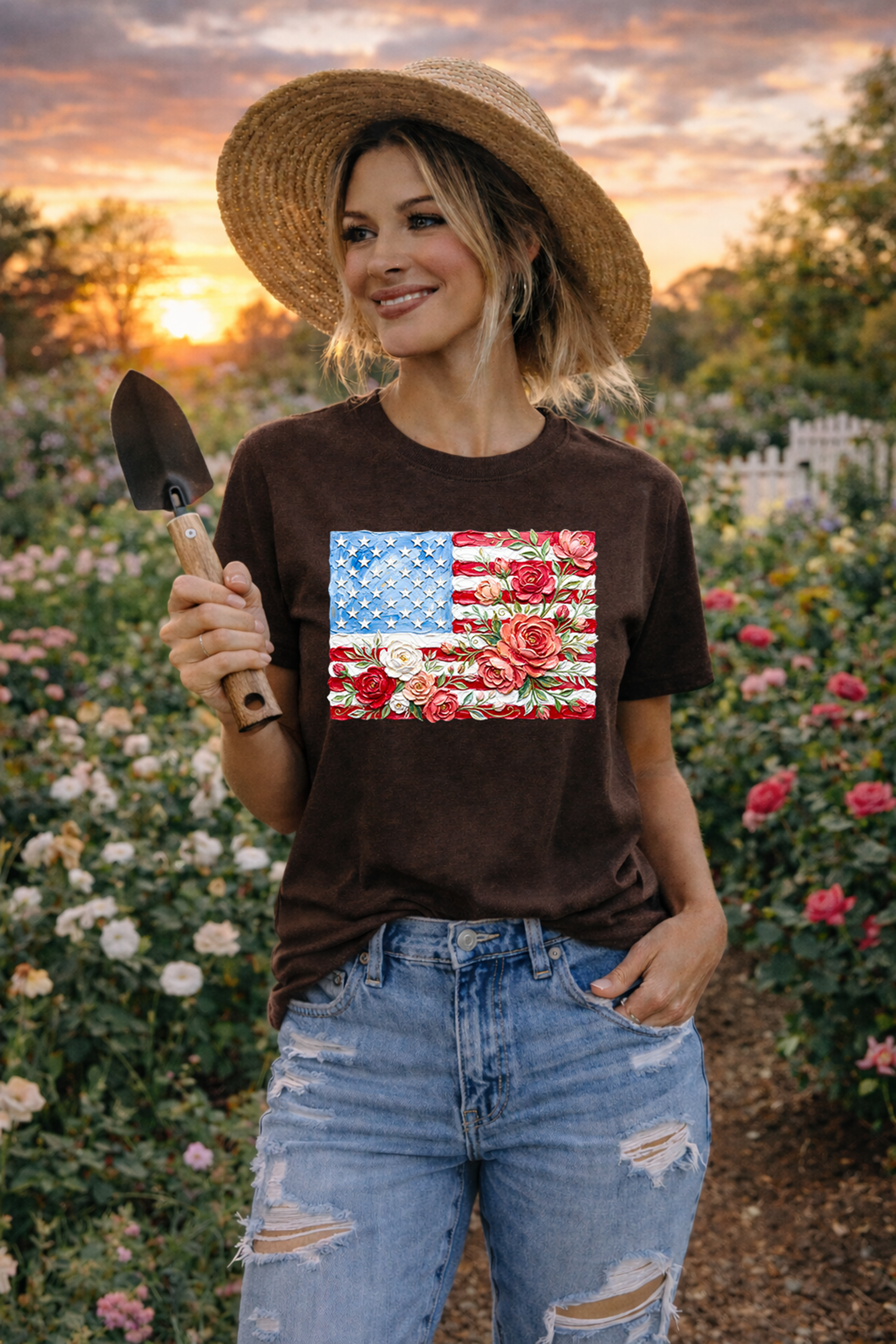 Painted Brushstroke Flag with Roses