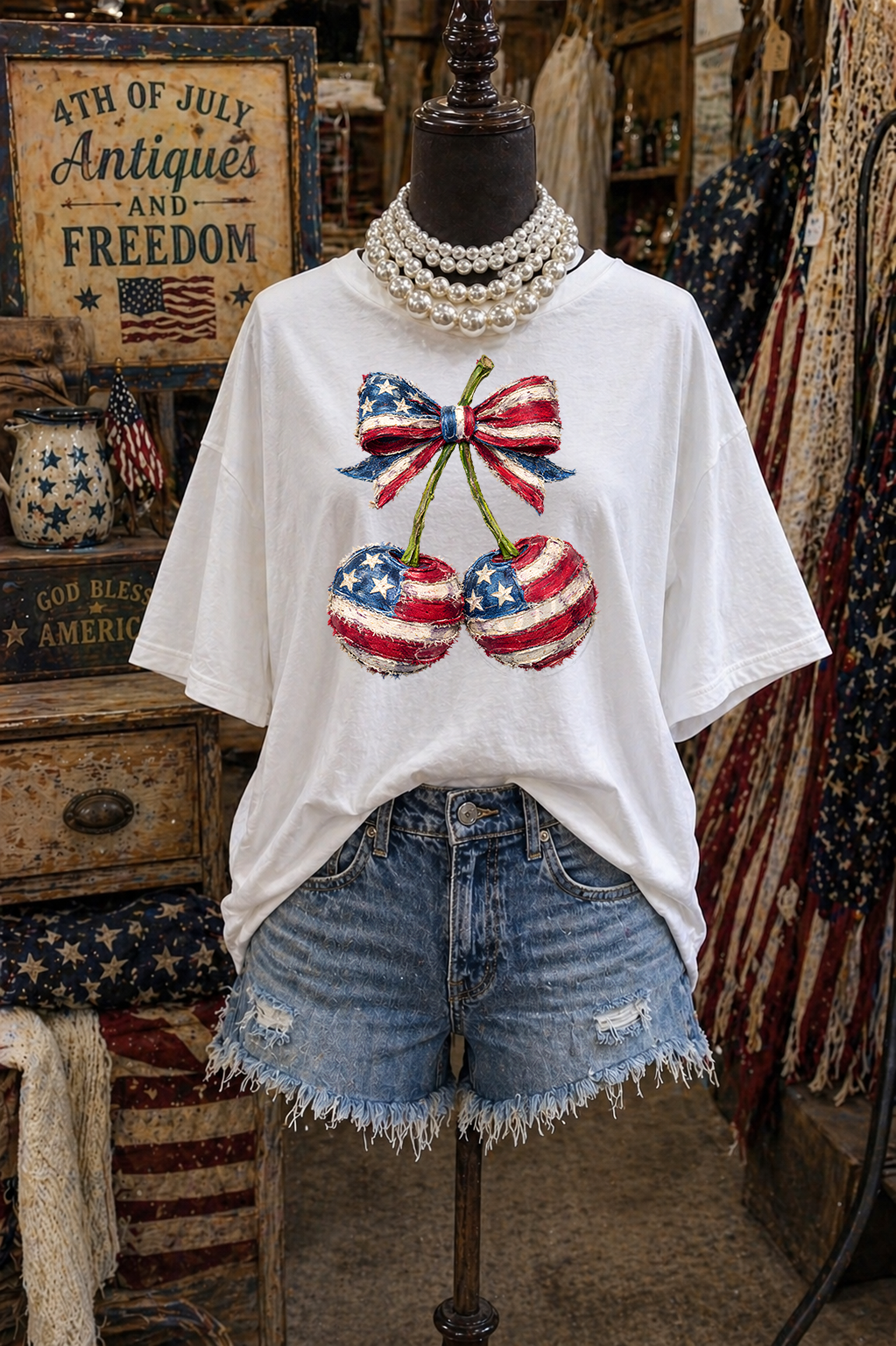 Distressed American Cherries with Bow