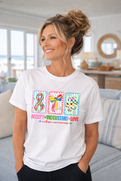 Load image 1 in gallery view. Autism Accept Understand Love Doodle Squares