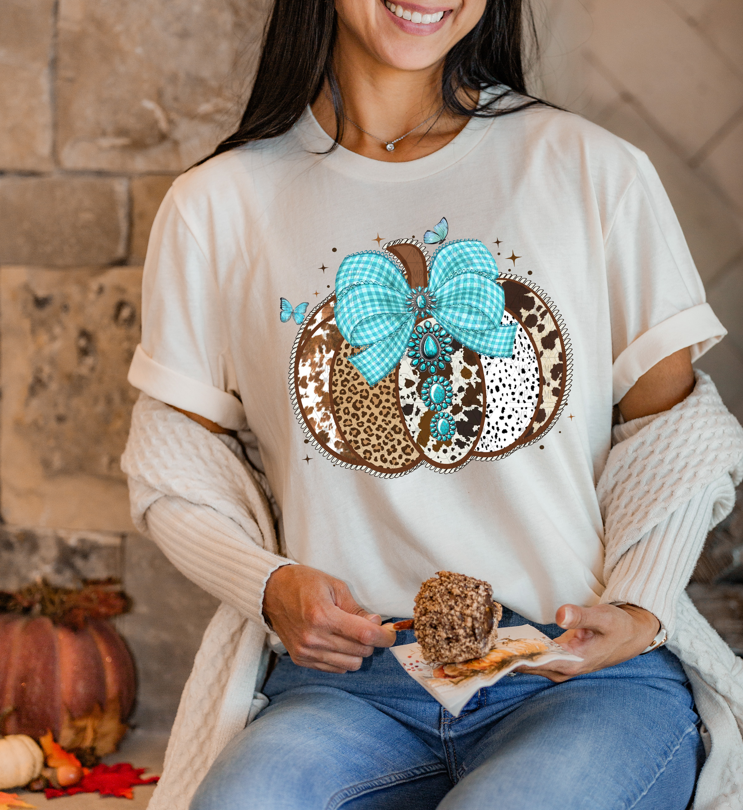 Western Pumpkin Teal Bow