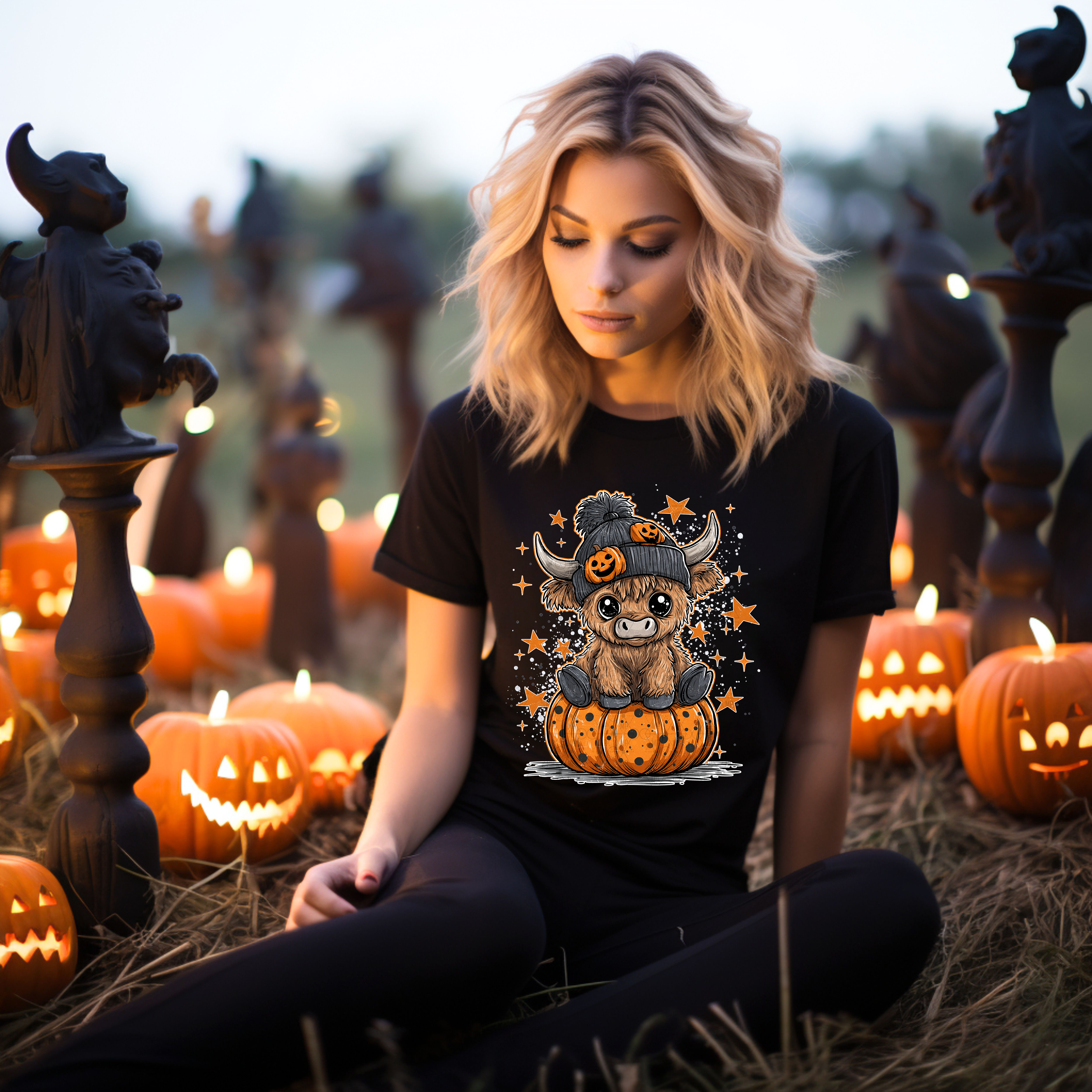 Cute Highland Cow on Pumpkin
