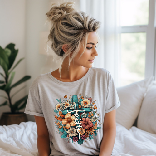 Load image 1 in gallery view. Faith Cross and Flowers