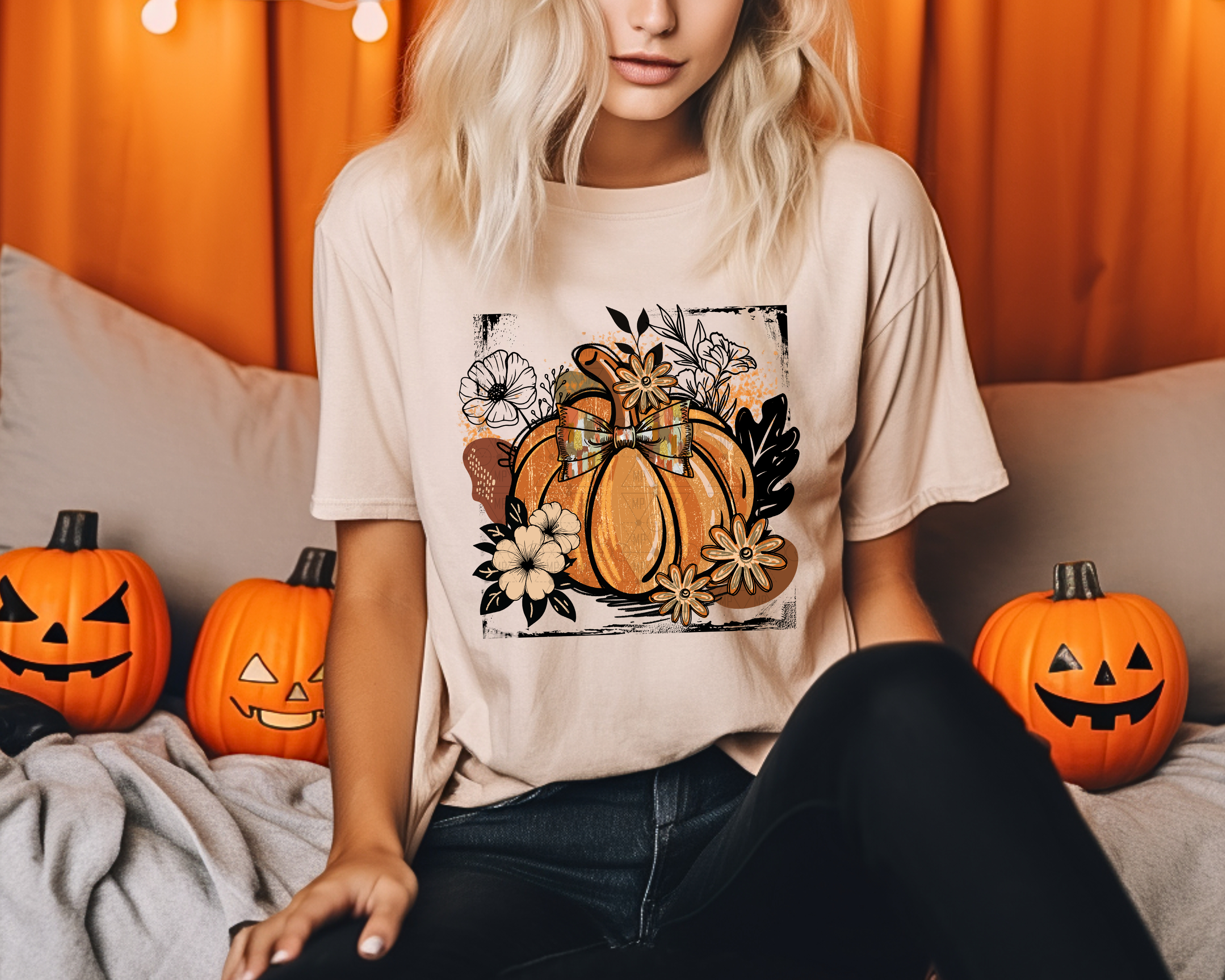 Boho Fall Pumpkin Distressed Square
