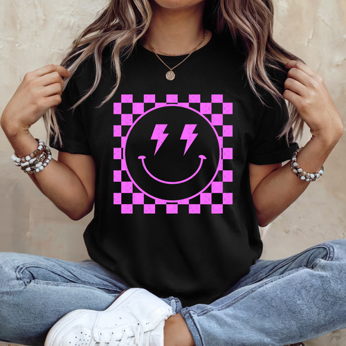 Load image 1 in gallery view. Pink Checkered Smiley