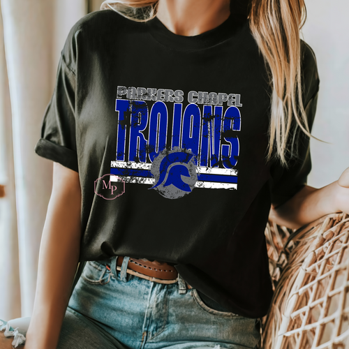 Load image 1 in gallery view. Distressed Parkers Chapel Trojans