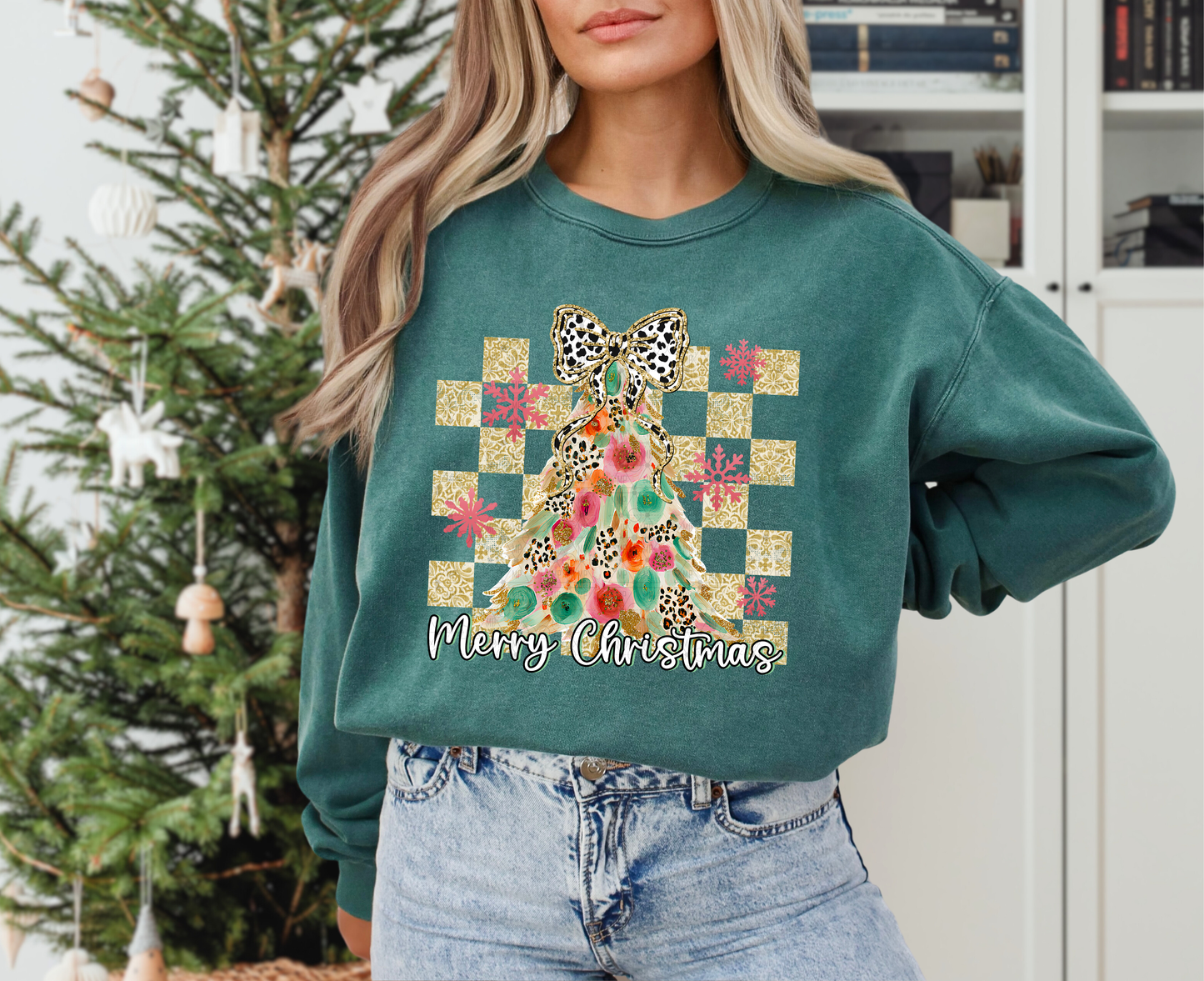 Checkered Merry Christmas Painted Tree