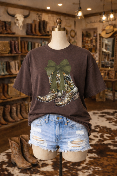 Load image 1 in gallery view. Camo Boots and Bow