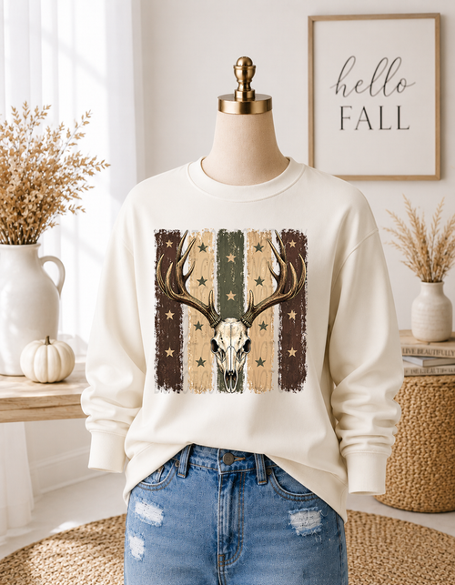 Load image 1 in gallery view. Boho Stripes and Deer Skull
