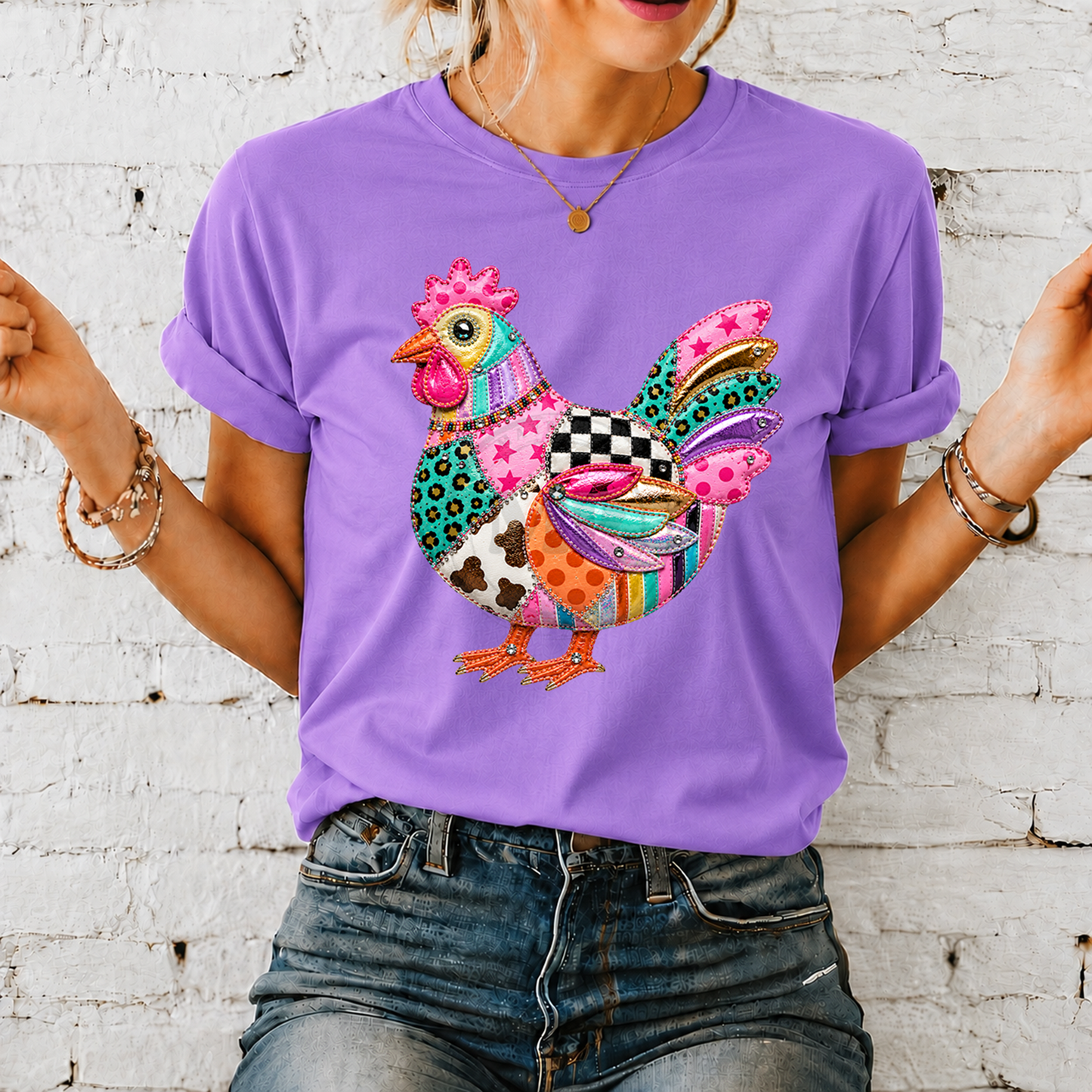Bright Patchwork Chicken