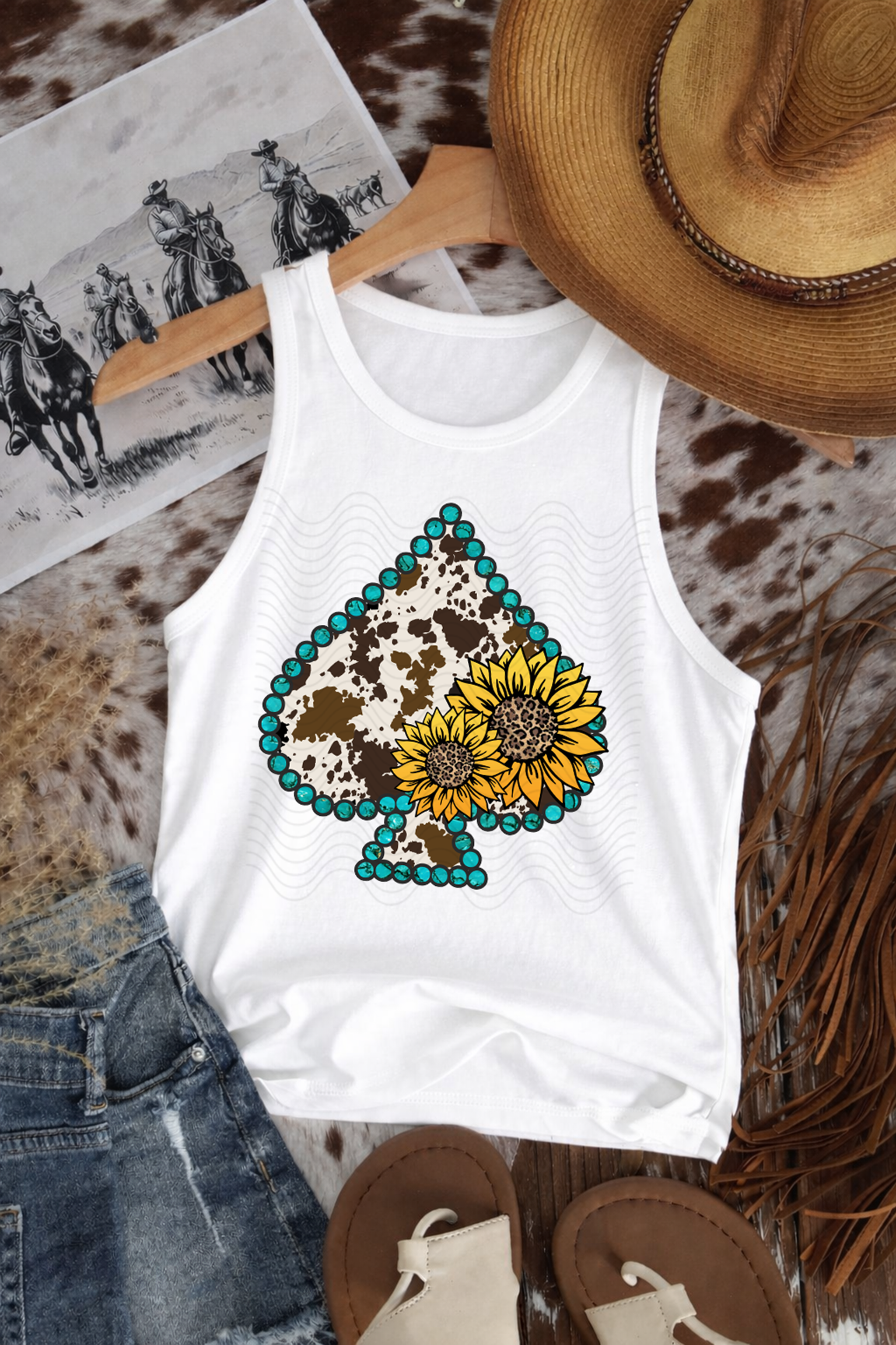 Cowhide Spade and Sunflowers