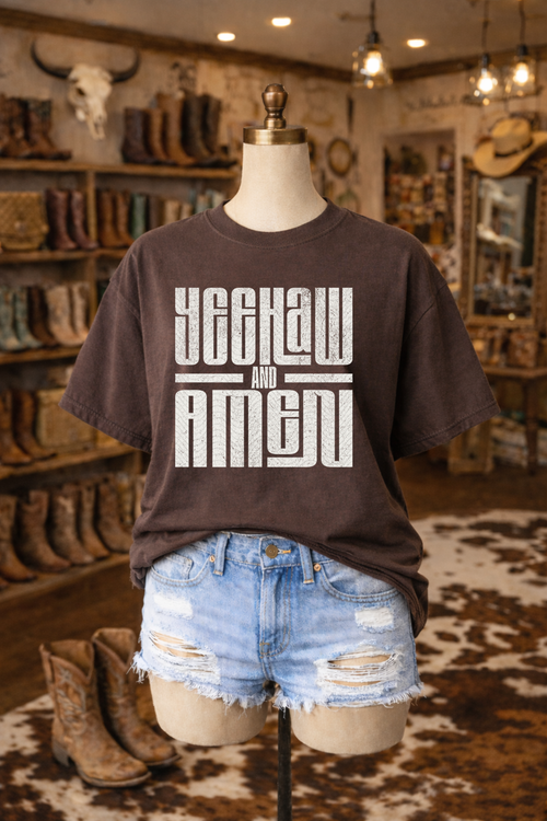Load image 1 in gallery view. Distressed Yeehaw and Amen