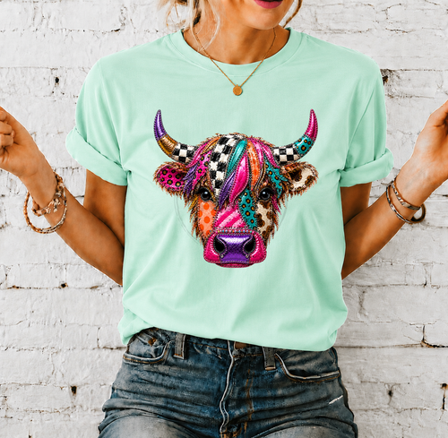 Load image 1 in gallery view. Bright Patchwork Cow
