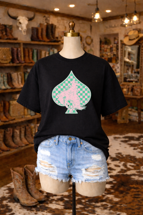 Load image 1 in gallery view. Checkered Pink/Teal Cowboy Spade