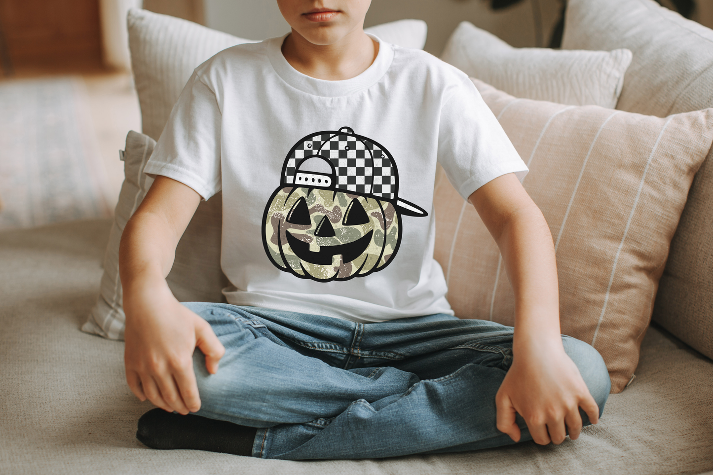 Camo Jack-O-Lantern Checkered Hat