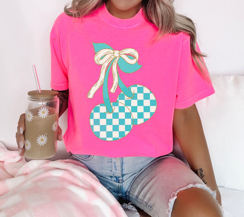Load image 1 in gallery view. Turquoise Checkered Cherries