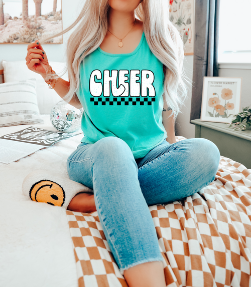 Load image 1 in gallery view. Checkered Distressed Cheer