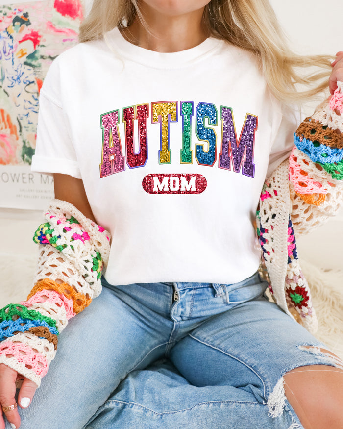Autism Mom Faux Sequin Emb