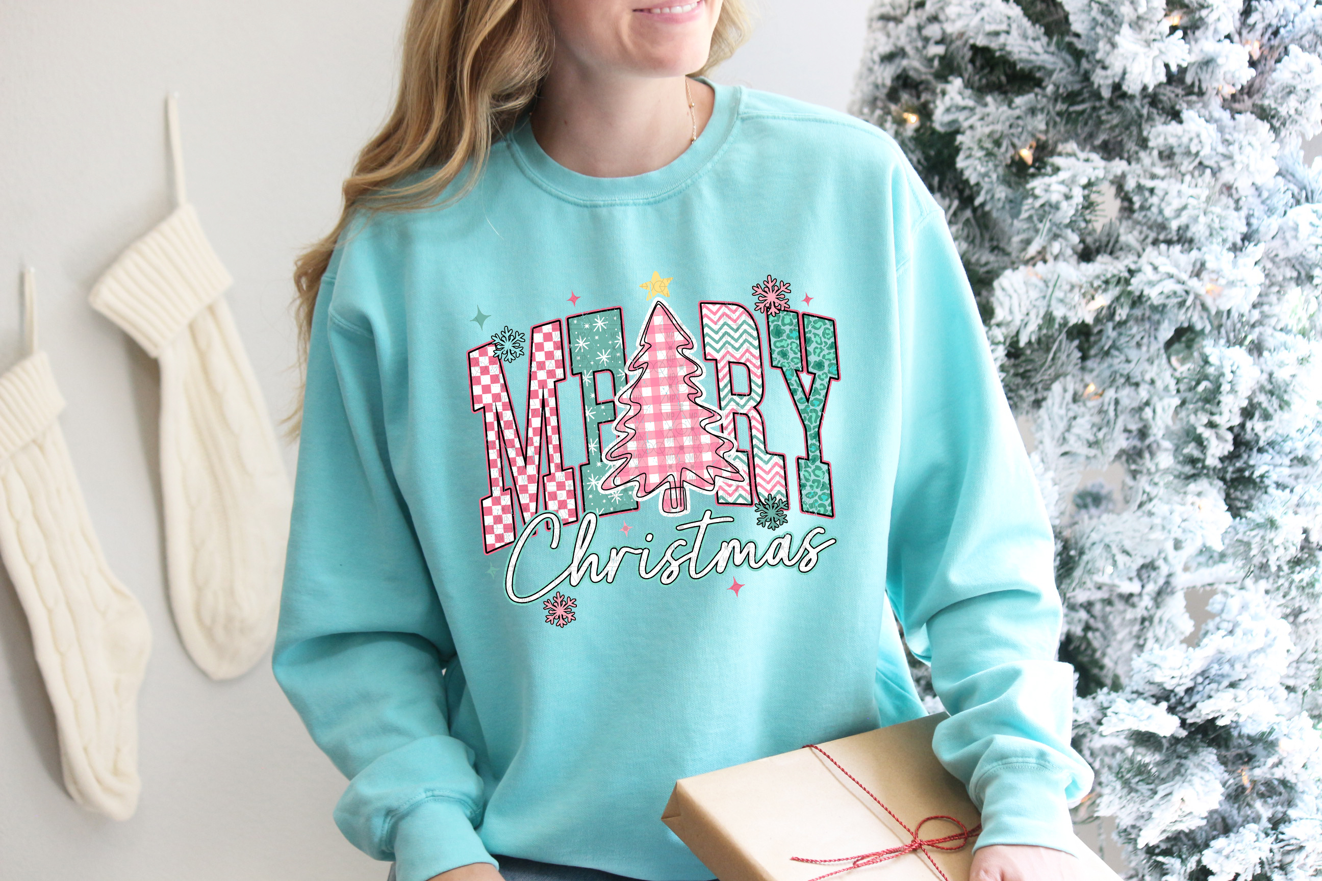 Pink and Teal Merry Christmas