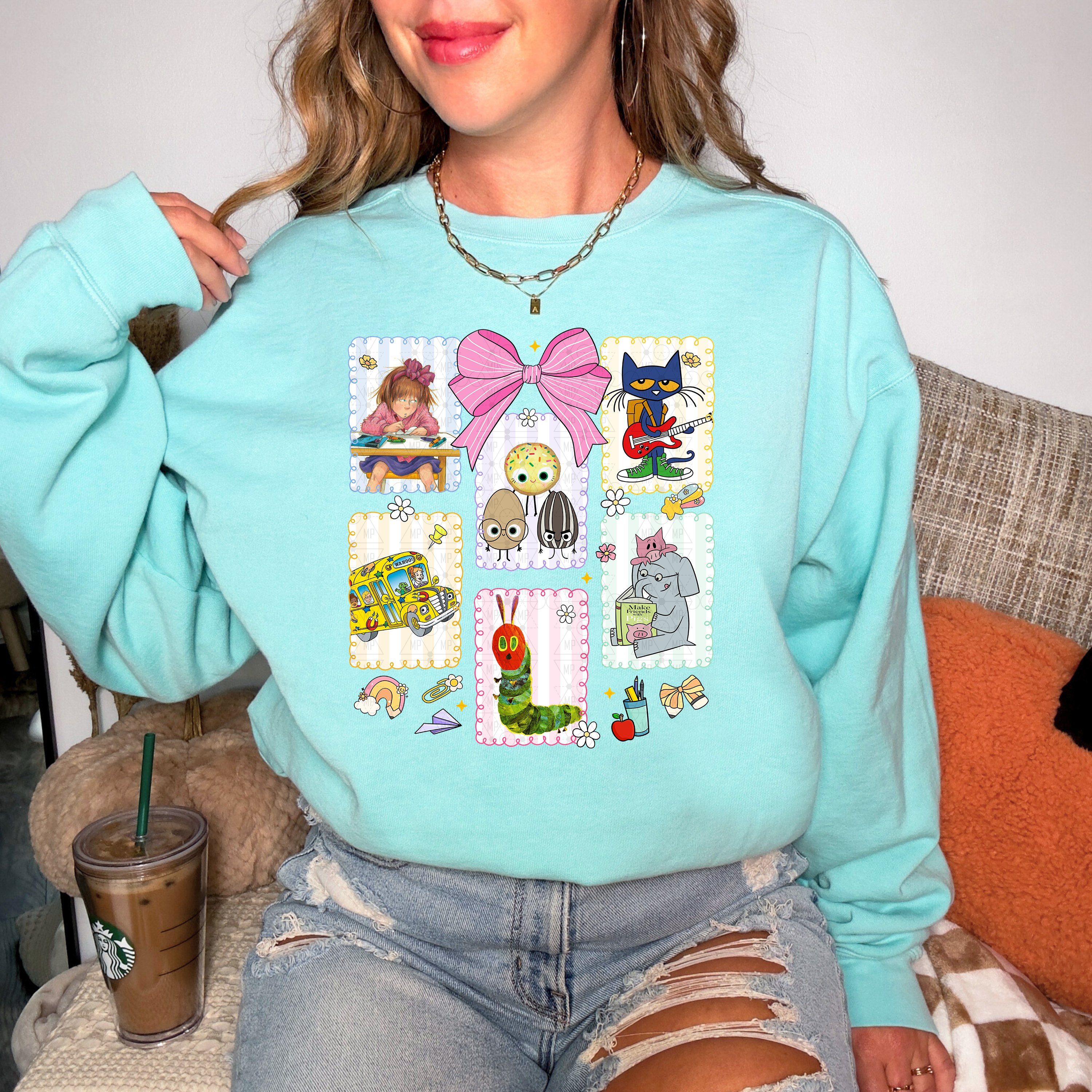 School Book Characters Doodle Squares