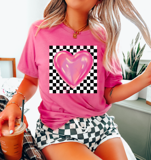 Load image 1 in gallery view. Distressed Checkered Bubble Heart