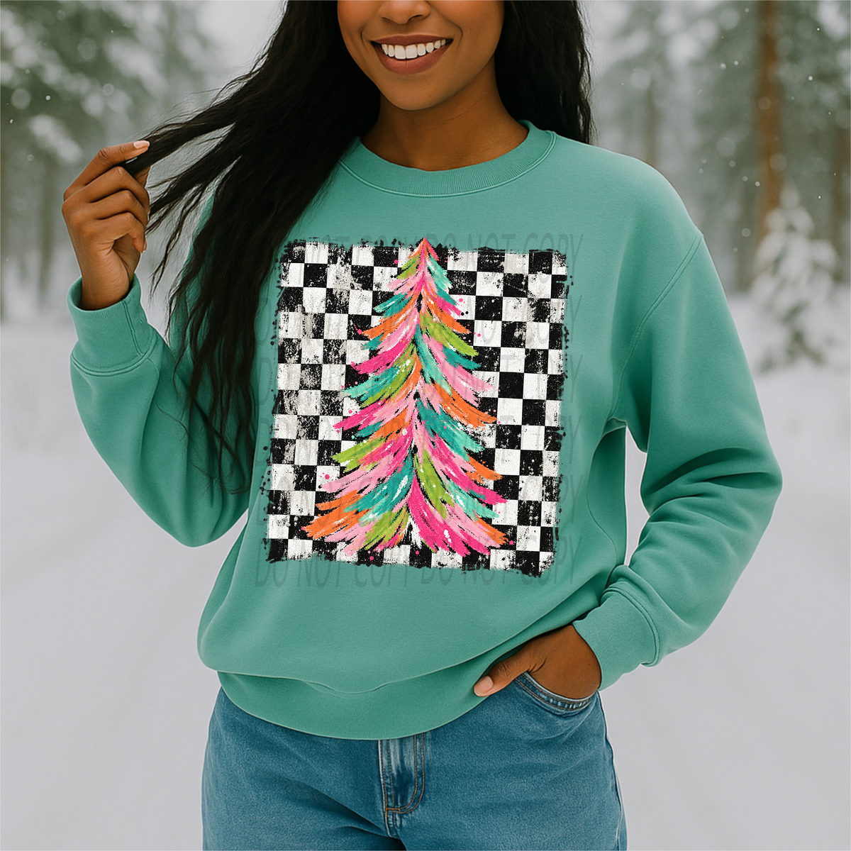 Brushstroke Tree with Distressed Checkered