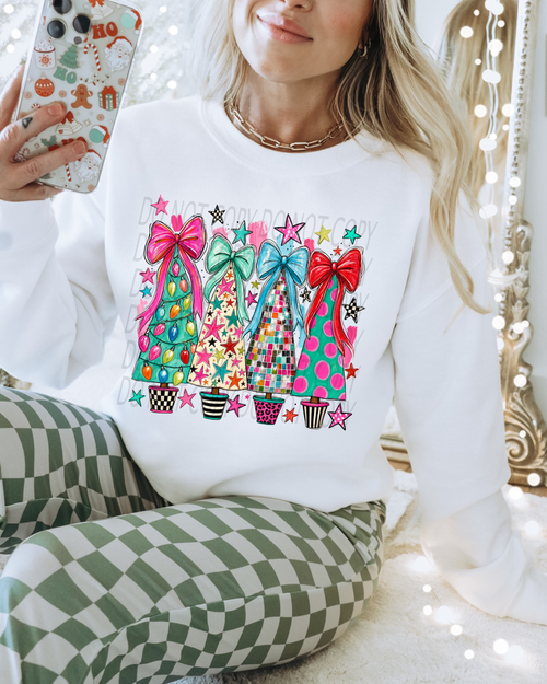 Load image 1 in gallery view. Cute Doodle Christmas Trees with Bows