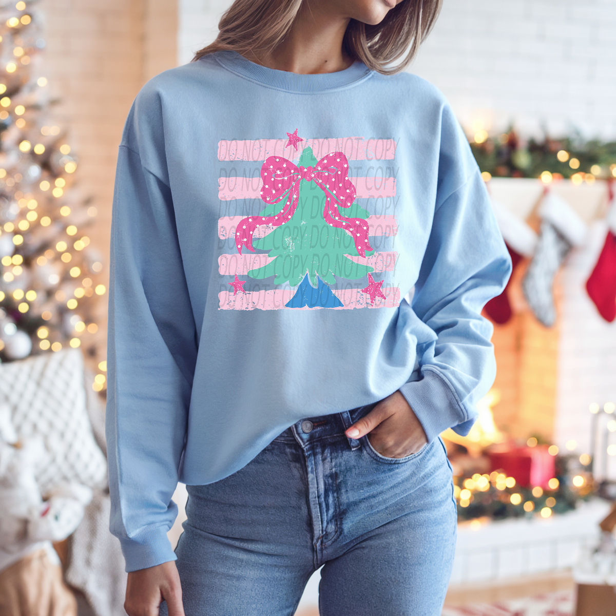 Christmas Tree with Polka Dot Pink Bow