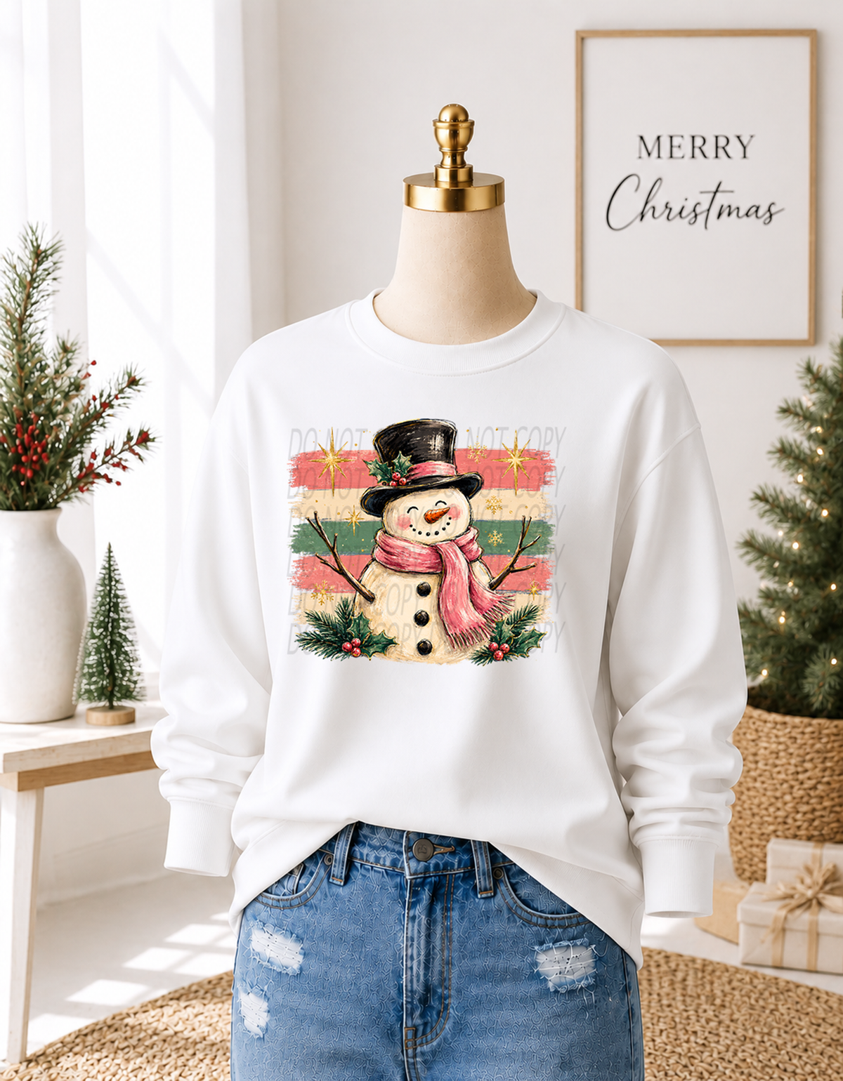 Snowman Pink/Green Stripes