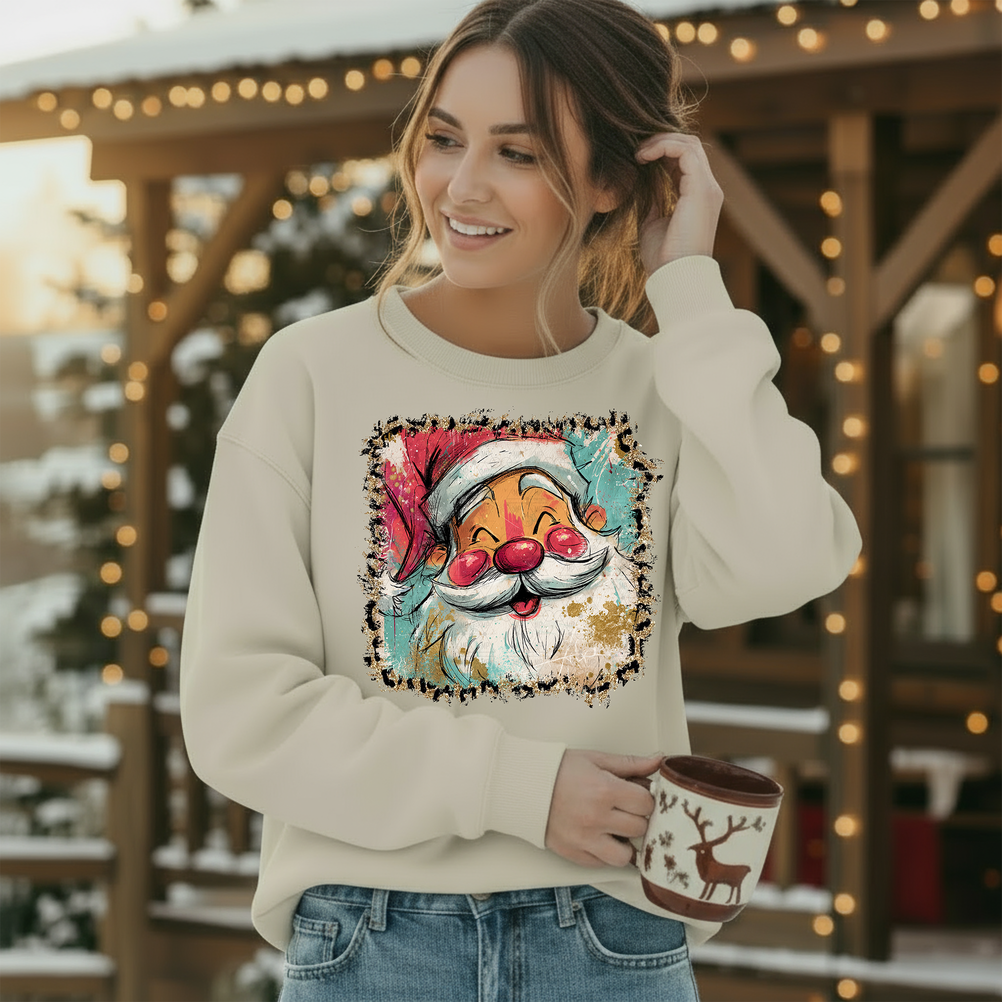 Leopard Doodle Santa