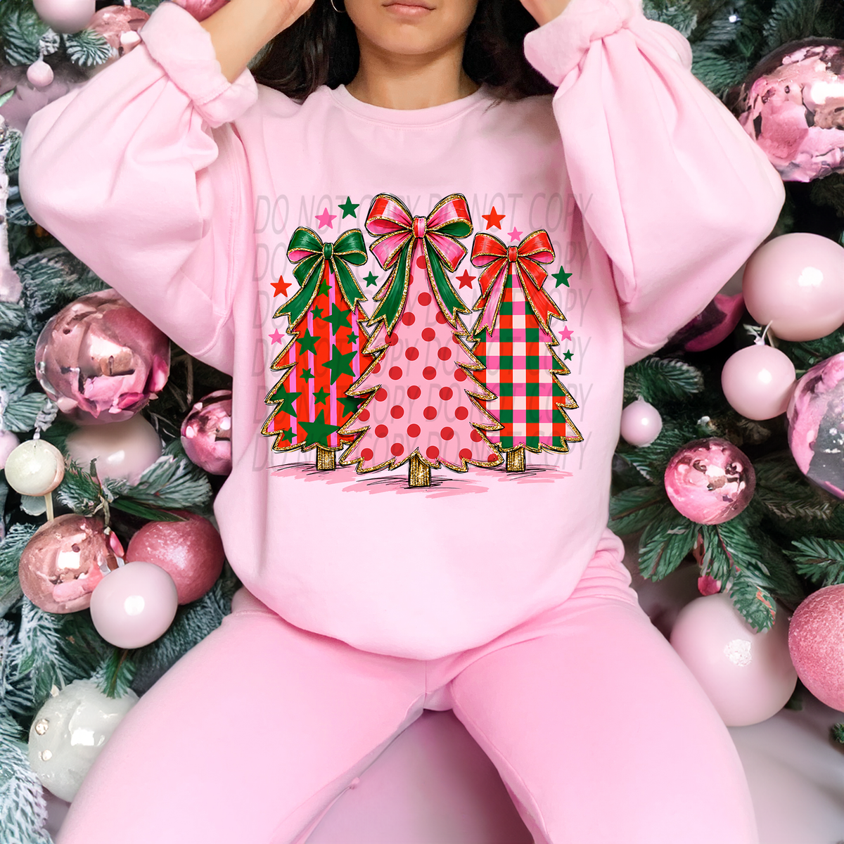 Pink and Red Christmas Trees with Bow