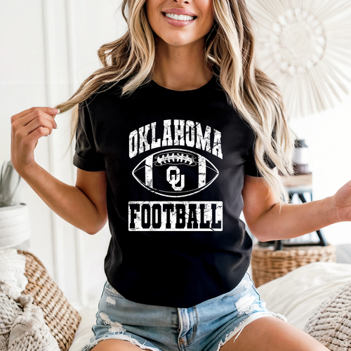 Load image 1 in gallery view. Distressed Oklahoma Football OU
