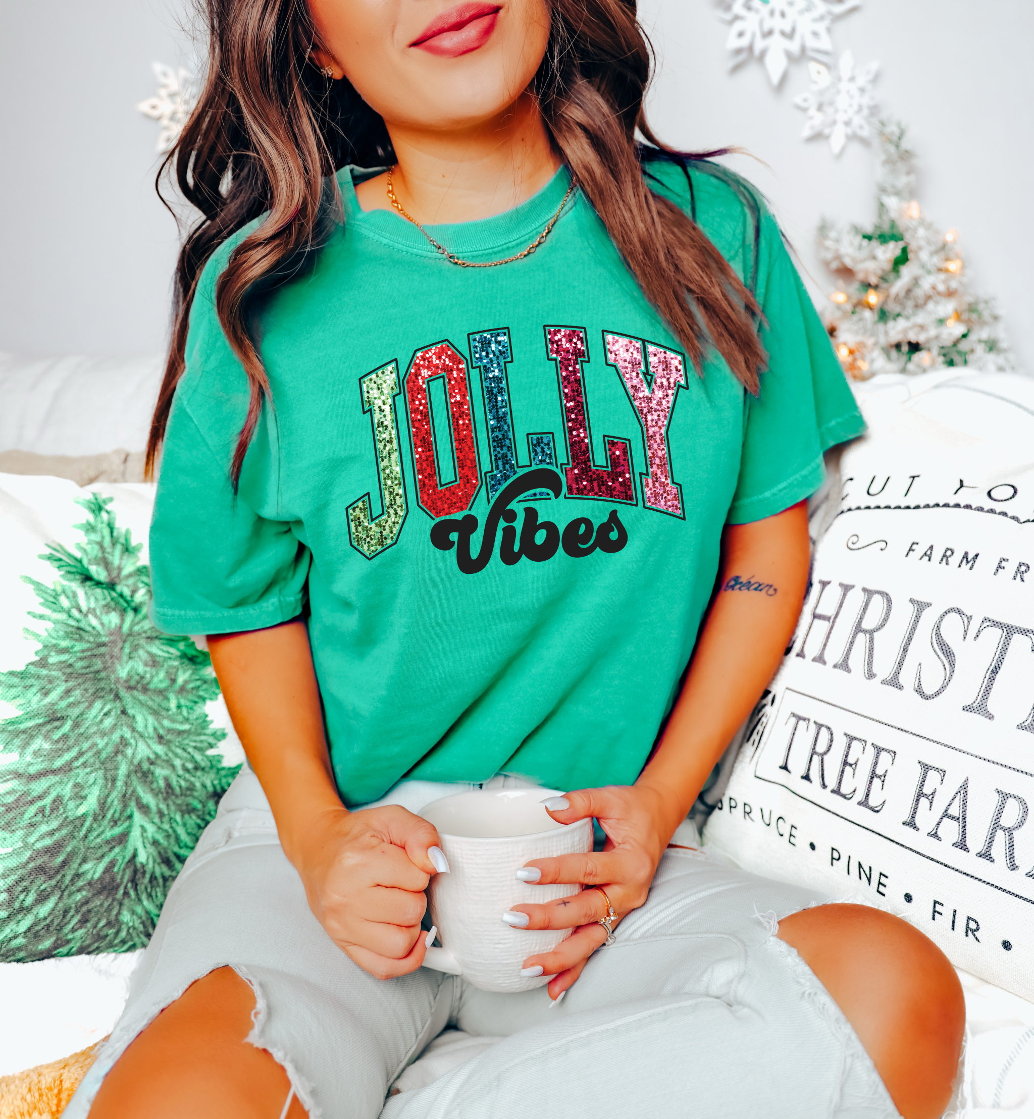 Faux Sequin Holly Jolly Vibes