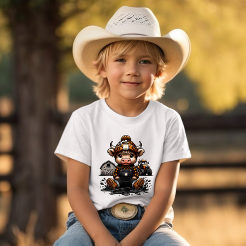 Load image 1 in gallery view. Highland Cow In Overalls