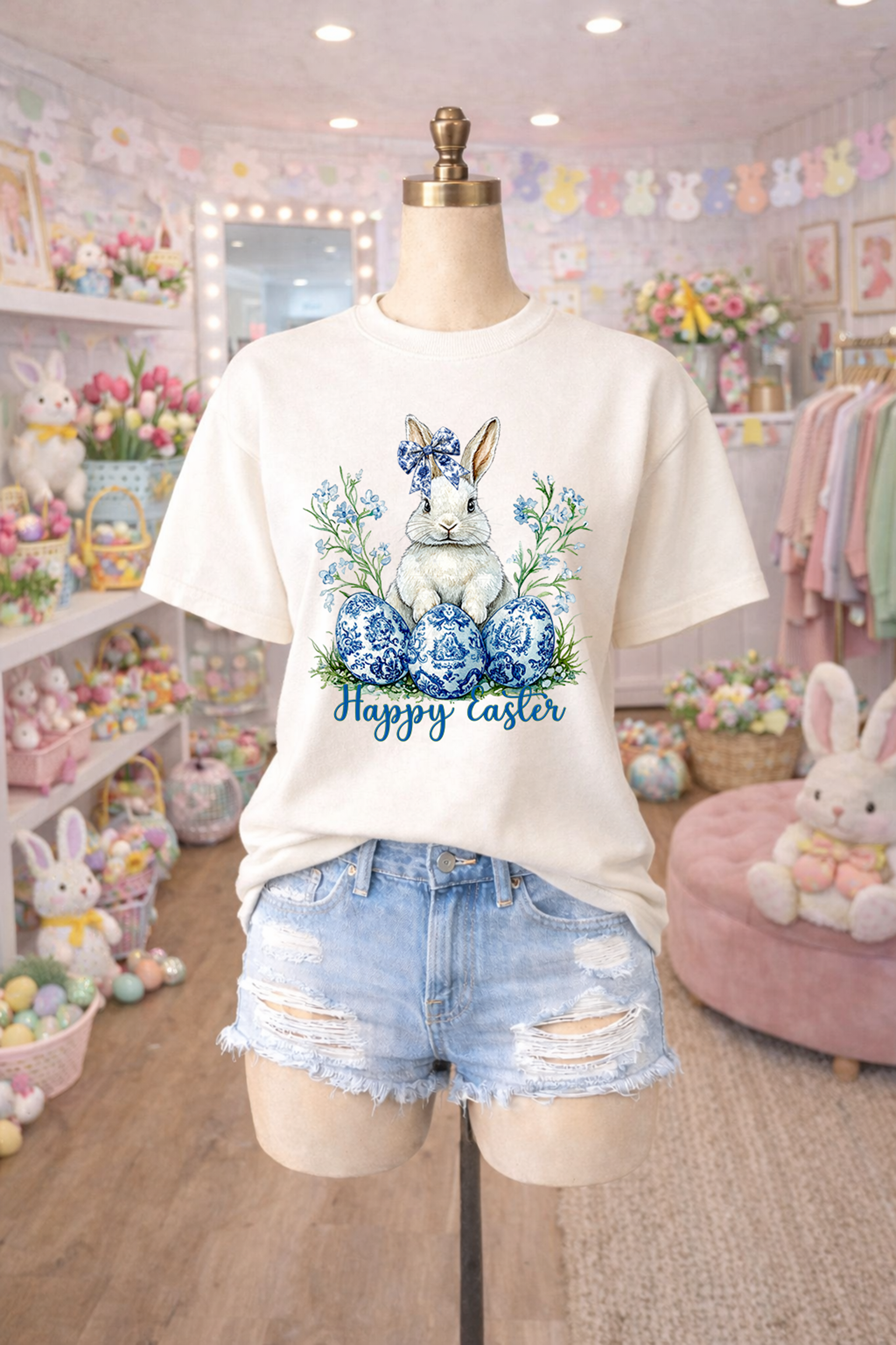 Blue Happy Easter with Bunny