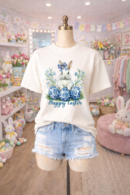 Load image 1 in gallery view. Blue Happy Easter with Bunny