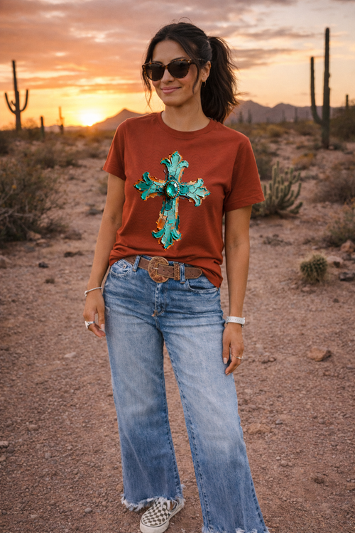 Load image 1 in gallery view. Teal Crackled Cross