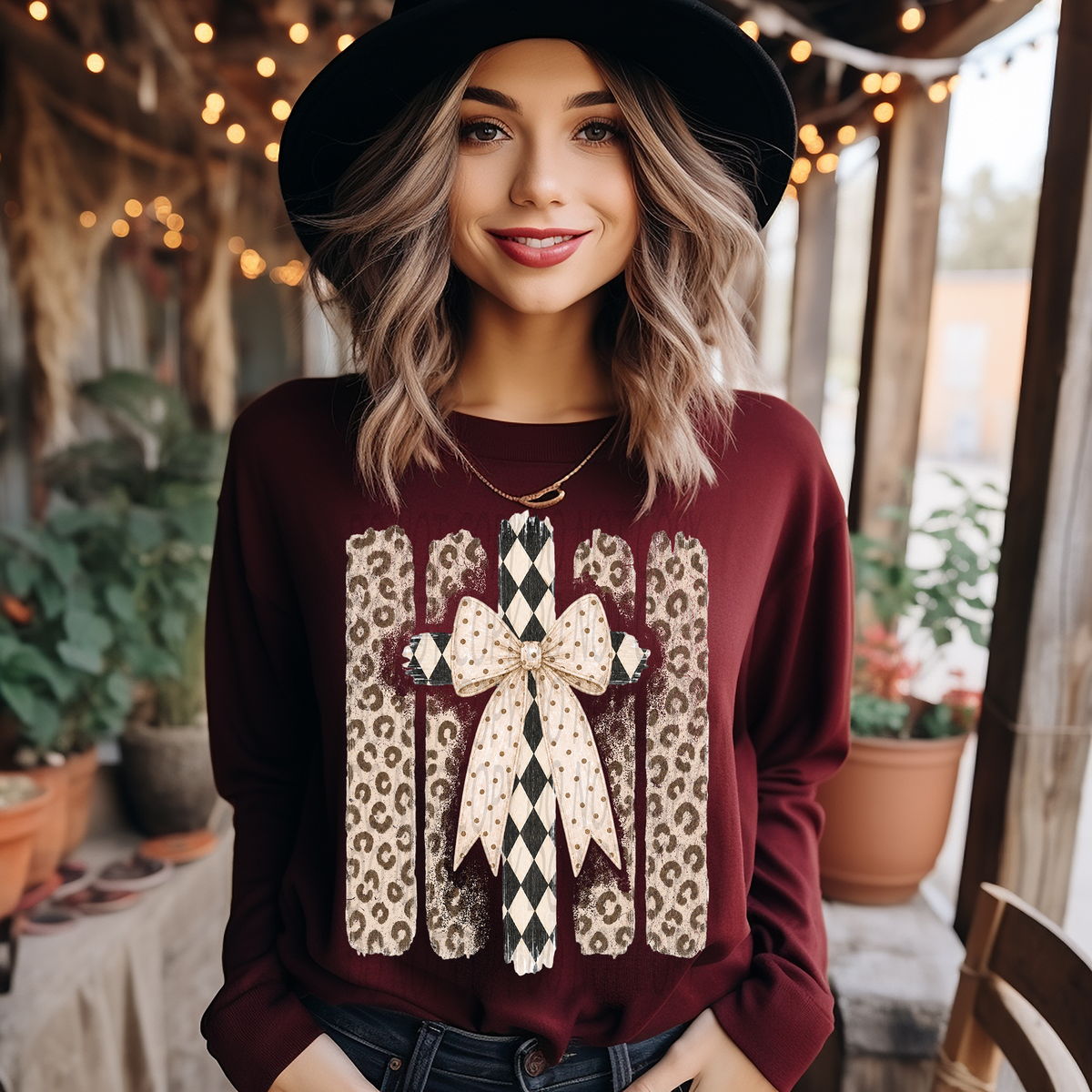 Checkered Cross with Bow