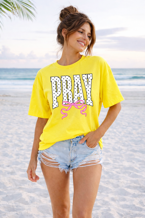 Load image 1 in gallery view. Poka Dot Pray with Pink Bow