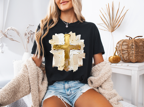 Load image 1 in gallery view. Gold Hand Painted Cross